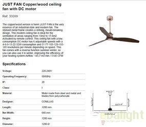 Ventilator cu telecomanda JUST cupru/ nuc 33399
