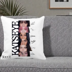 Perna Personalizata K-pop KATSEYE Semnaturi Membre Foto, 40x40 cm, Alba Mata, Husa Detasabila, Perna Inclusa, BEKZ®