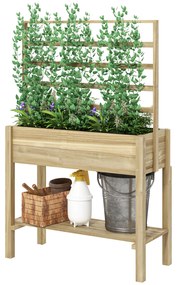 Outsunny Jardiniere pe picioare, carré potager de grădină pe picioare cu grilaj și raft, din lemn, 88 x 37 x 137 cm lemn natural | Aosom Romania