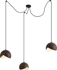 Lampă suspendată de designer neagră cu abajur cu imprimeu din lemn și sticlă opal cu 3 lumini - Tulip