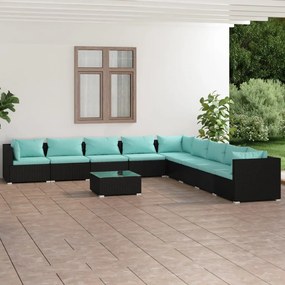 3101793 vidaXL Set mobilier de grădină cu perne, 10 piese, negru, poliratan