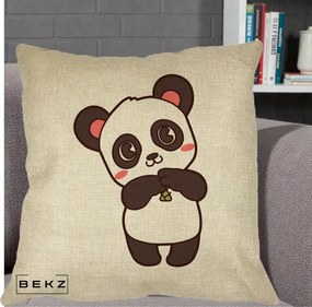 Perna Personalizata Panda Kawaii cu Bambus, 40x40 cm, Crem, Husa Detasabila, Perna Inclusa, BEKZ®