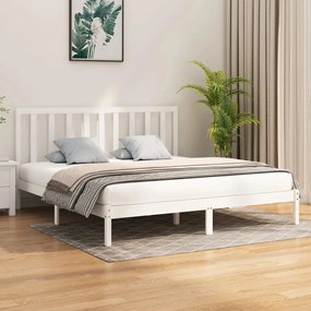 3106789 vidaXL Cadru de pat, alb, 200x200 cm, lemn masiv