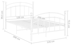 Cadru de pat, alb, 120x200 cm, metal Alb, 120 x 200 cm
