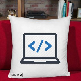 Perna Personalizata Laptop Cod HTML, 40x40 cm, Alb Pufos, Husa Detasabila, Perna Inclusa, BEKZ®