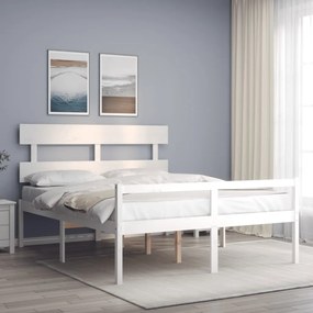 3195357 vidaXL Cadru de pat senior cu tăblie, alb, king size, lemn masiv