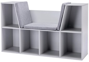 HOMCOM 2 în 1 raft pentru copii Raft + Bancă cu pernă 103 cm × 30 cm × 62 cm Alb + Gri | Aosom Romania