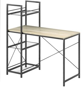 HOMCOM Birou de calculator cu raft reversibil cu 4 niveluri, masă de calculator, cadru din oțel 110 x 53 x 115,5 cm stejar negru | Aosom Romania
