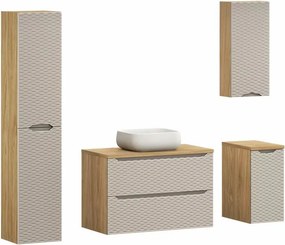 Set mobilier baie 90 cm 7 piese Comad Ocean bej si stejar uleiat