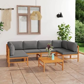 3087239 vidaXL Set mobilier grădină cu perne gri, 7 piese, lemn masiv de tec