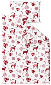 Lenjerie de pat din bumbac alba HEARTS AND REINDEER Dimensiune lenjerie de pat: 2 buc 70 x 90 cm | 200 x 220 cm