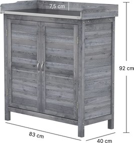 Outsunny Masă de plantat cu dulap inferior din lemn Dulap de grădină cu blat galvanizat 2 polițe Gri | Aosom Romania