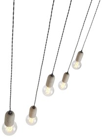 Lampă suspendată industrială neagră cu beton cu 5 lumini - Cavoba