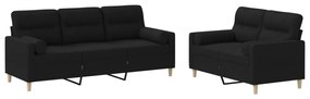 3201620 vidaXL Set de canapele cu perne, 2 piese, negru, material textil