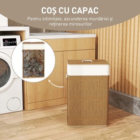 HOMCOM Coș de Rufe 72L cu Capac din Bambus și Sac Detașabil | Aosom Romania