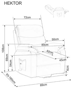 Fotoliu recliner tapitat Hektor M – Negru