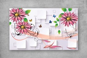 Tapet Premium Canvas - Flori si fluturi colorati 3d abstract