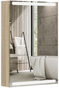 HOMCOM Dulap cu oglindă pentru baie cu lumini LED și rafturi din sticlă reglabile, montat pe perete 50x12,5x70cm, lemn natural | Aosom Romania