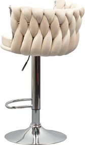 Scaun de bar de design, bej ţesătură Velvet/crom, BRIN
