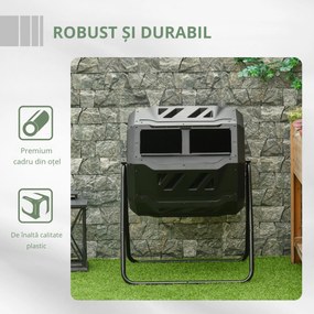 Outsunny Compostor Domestic de Grădină și Balcon din Plastic, Recipient Rotativ pentru Compost, 71x64x96 cm, Negru | Aosom Romania