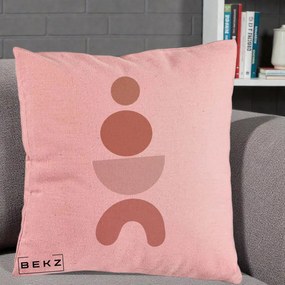 Perna Decorativa Geometric Boho Cercuri si Arc, 40x40 cm, Roz, Husa Detasabila, Perna Inclusa, BEKZ®