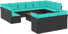 vidaXL Set mobilier de grădină cu perne, 14 piese, negru, poliratan