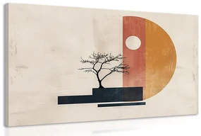 Tablou japandi copac cu elemente abstracte