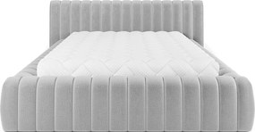 Pat matrimonial gri deschis tapițat cu spațiu de depozitare cu somieră 180x200 cm Carilla – ELTAP