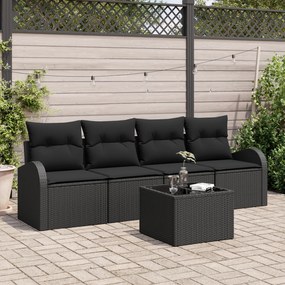 vidaXL Set canapea de grădină 5 piese cu perne Negru Ratan poli