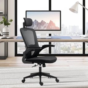 Scaun de birou ergonomic cu suport lombar si tetiera, negru
