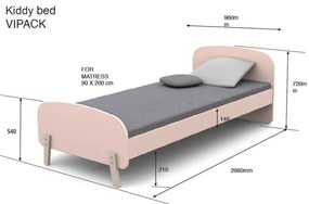 Pat pentru copii Vipack Kiddy, 200 x 90 cm, roz