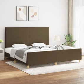 Cadru de pat cu tablie, maro inchis, 200x200 cm, textil Maro inchis, 200 x 200 cm, Design simplu