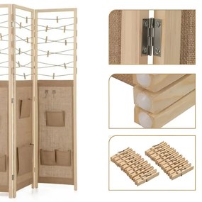 Paravan cu 3 panouri, 8 compartimente de depozitare și 4 cârlige – natur