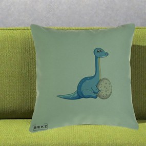 Perna Decorativa Brontosaur cu Ou, 40x40 cm, Verde, Husa Detasabila, Perna Inclusa, BEKZ®
