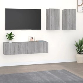 3120270 vidaXL Set dulapuri TV, 4 piese, gri sonoma, lemn prelucrat