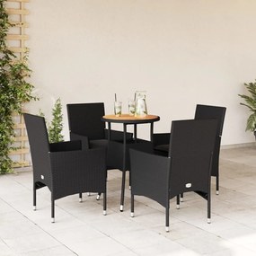 3278730 vidaXL Set mobilier grădină perne 5 piese negru poliratan/lemn acacia