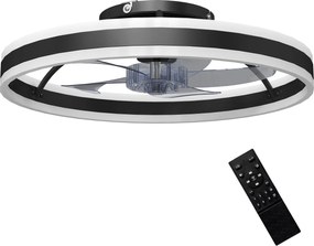 HOMCOM Ventilator de tavan cu lumină LED 6 viteze Motor reversibil și control la distanță Putere 45 W Ø50x13,5 cm Negru | Aosom Romania