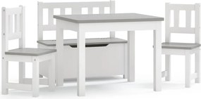 vidaXL Set masă&scaune pentru copii, 4 piese, alb și gri, MDF