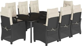 vidaXL Set mobilier de grădină cu perne, 9 piese, negru, poliratan