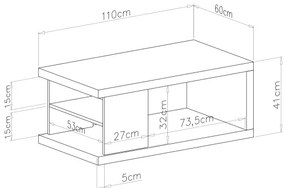 Masă de cafea LORA, bej/negru, cu poliță și spațiu de depozitare