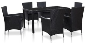 vidaXL Set mobilier de grădină, 7 piese, negru, poliratan