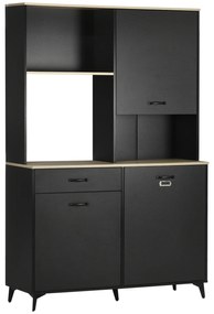 HOMCOM Bufet înalt design industrial multi-rangement - 3 uși cu raft, sertar, nișă, blat mare - metal negru | Aosom Romania