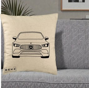 Perna Personalizata Mercedes-Benz Fata Linie, 40x40 cm, Bej, Husa Detasabila, Perna Inclusa, BEKZ®
