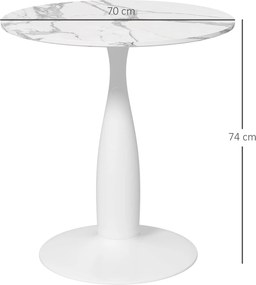 HOMCOM Masă rotundă, oțel vopsit electrostatic, MDF cu melamină, picioare antiderapante, 70 x 74 cm, Alb | Aosom Romania