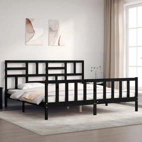 3193100 vidaXL Cadru pat cu tăblie 200x200 cm, negru, lemn masiv