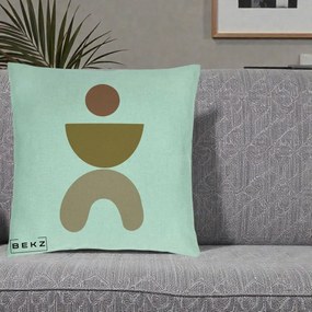 Perna Decorativa Geometric Boho Disc si Arc, 40x40 cm, Verde Menta, Husa Detasabila, Perna Inclusa, BEKZ®