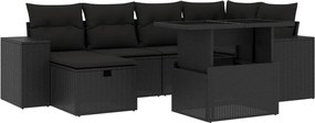 vidaXL Set canapele de grădină cu perne, 7 piese, negru, poliratan