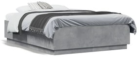 3209649 vidaXL Cadru de pat cu LED, gri beton, 135x190 cm, lemn prelucrat