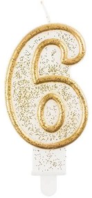 Numere Gold Lumânare aurie cu sclipici cifra 6, lumânare pentru tort