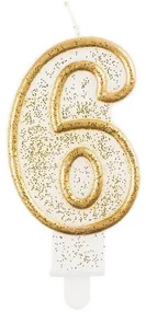Numere Gold Lumânare aurie cu sclipici cifra 6, lumânare pentru tort